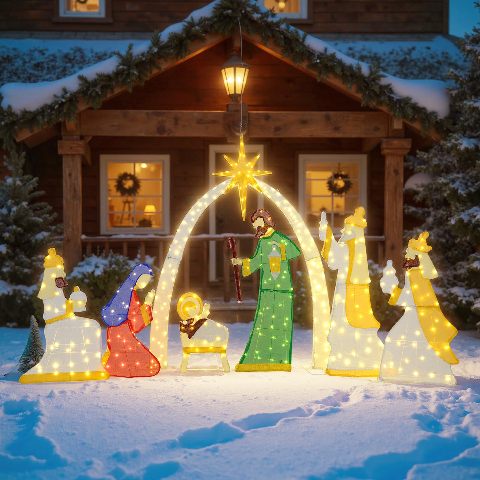 Tangkula 7 Pieces Large Christmas Lighted Nativity Scene Set